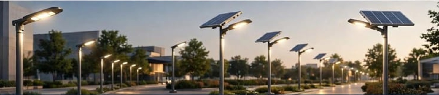 Row of solar street lights